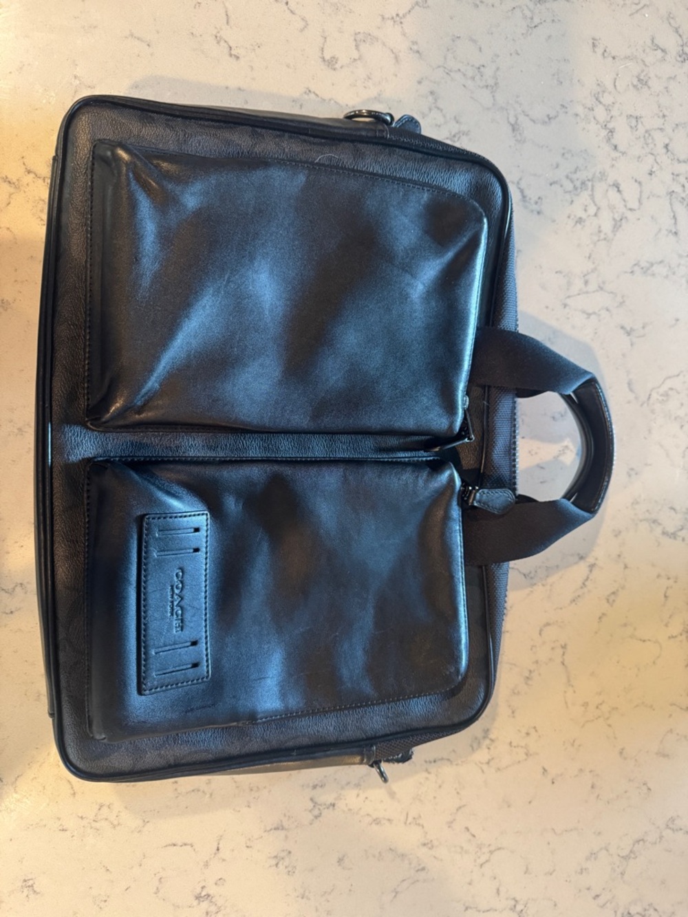 COACH Rider Brief In Signature Canvas Black Grey Multi Leather Dual-Pocket Bag - Picture 3 of 10